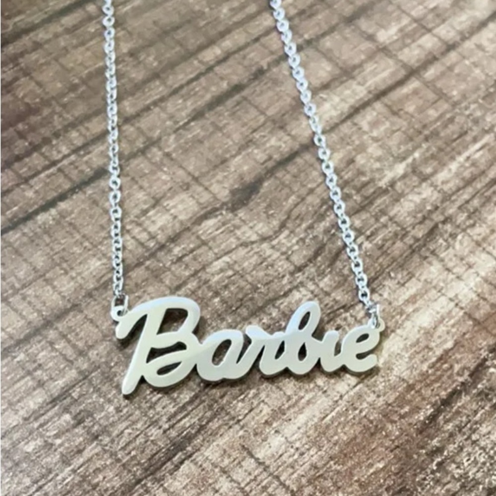 18K White Gold (Rhodium) Barbie Nameplate Pendant Necklace Barbiecore No Fade